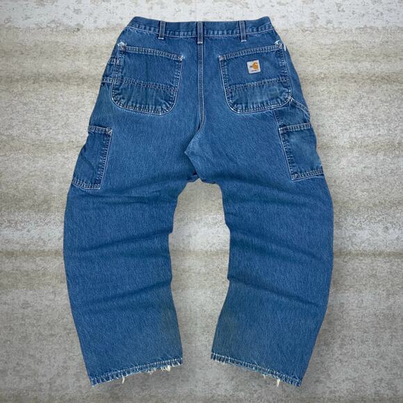 Vintage Carhartt Carpenter Jeans FR Baggy Wide Leg Fit Medium Wash Denim 90s